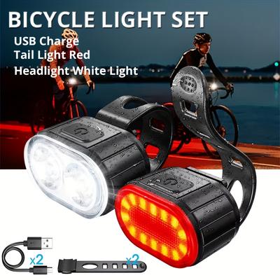 Wiederaufladbares USB-Fahrradlicht-Set, Wasserdichte LED-Vorder- und Rücklichter für Fahrräder, Radsicherheitsleuchte mit 4 Modi