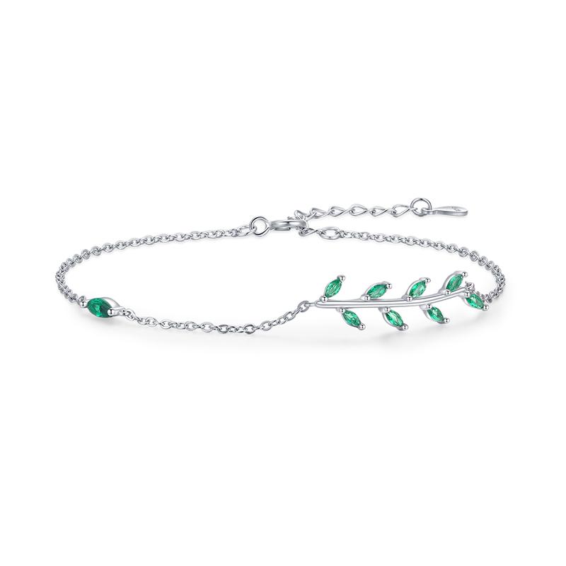 

925 Sterling Silver Green Leaf Zirconia Adjustable Link Chain Bracelet For Women Fashion Wedding Jewelry Accessories