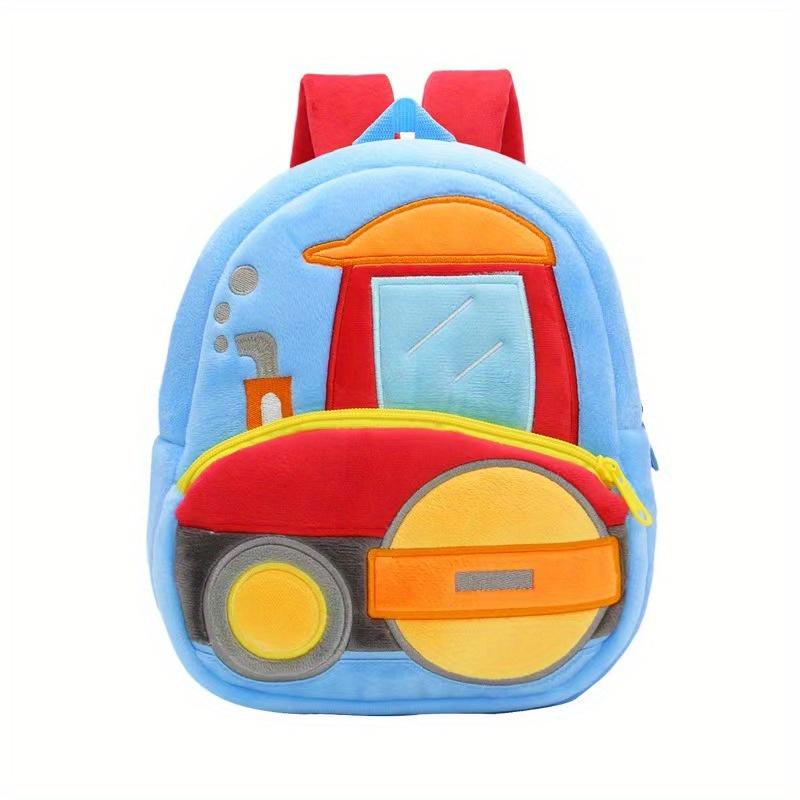Cartoon Plush Kid Backpack Engineering Vehicles Kindergarten Schoolbag Baby Toddler Backpack 3D Excavator Tractor Backpack