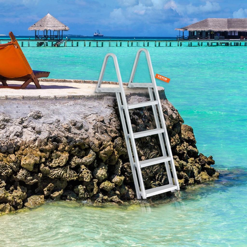 Aluminum Dock Ladder Boat Dock Ladder Removable 4 Steps with 350lbs Load