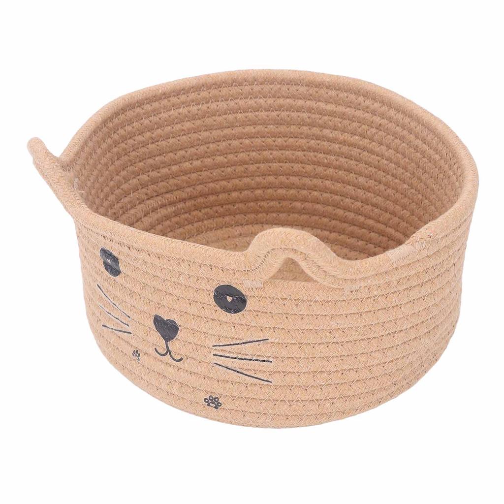 Cat Ear Cotton Rope Storage Basket Multi Functional Washable Round Woven Storage Basket for