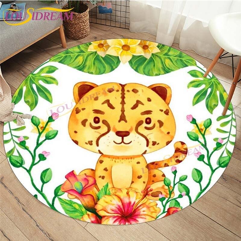 Cute Fox Elephant Printed Round Carpets Fashion Home Cartoon Round Floor Mat Children Rug for Room Baby Play Mat Room Round Rugs