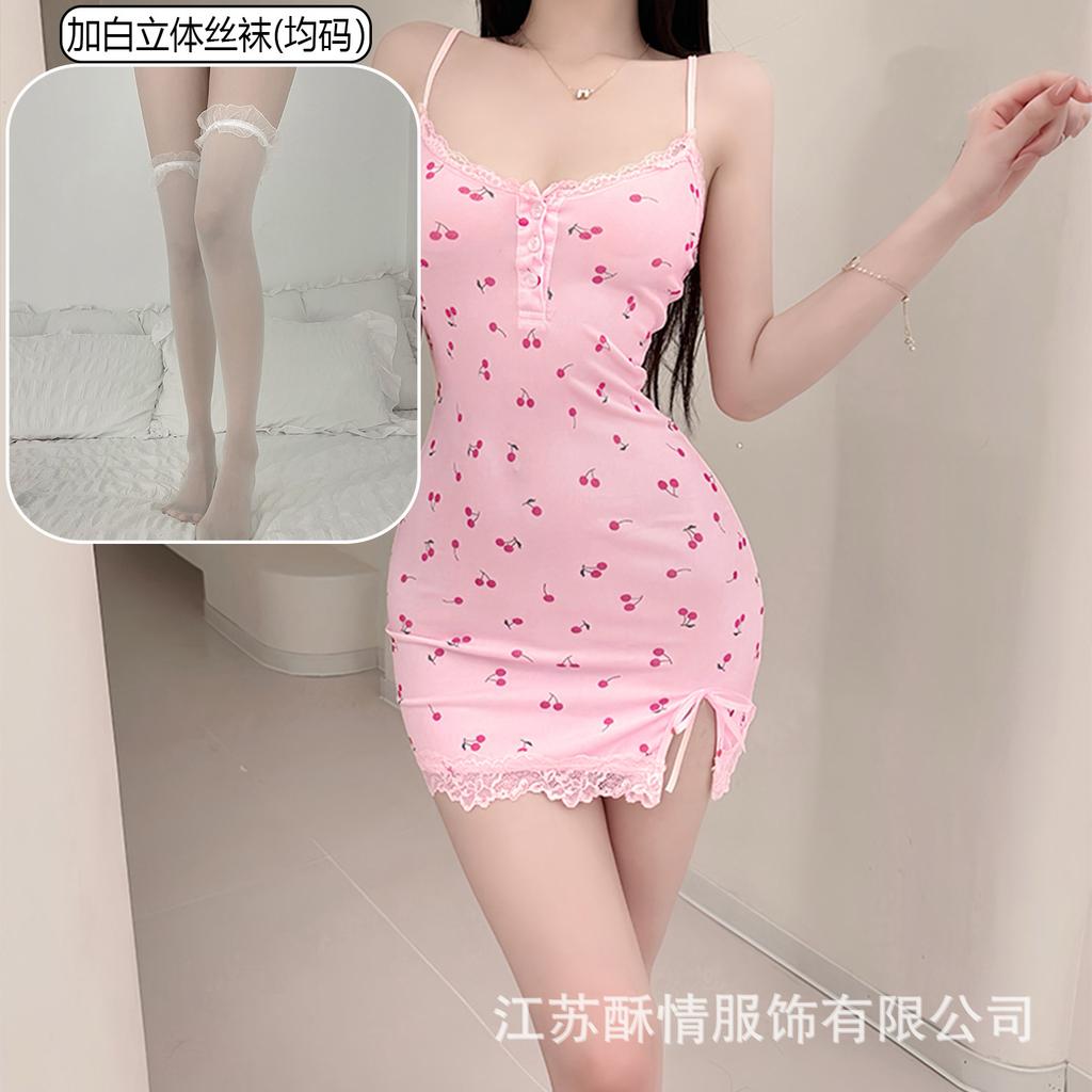Sex lingerie pure desire cherry sexy women's bed small chest plus chest pad passion uniform seduction suit