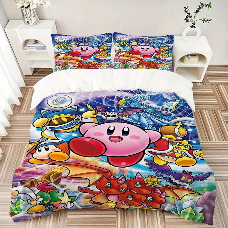 3pcs Bedding Set Kirby Fantasy Includes 1 Comforter + 2 Pillowcases, Without Pillow Inserts, Soft Comfortable, Lightweight Breathable, Print