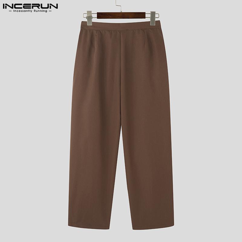 INCERUN Men Zipper Button Waist Casual Loose Baggy Long Wide Legs Pants Trousers
