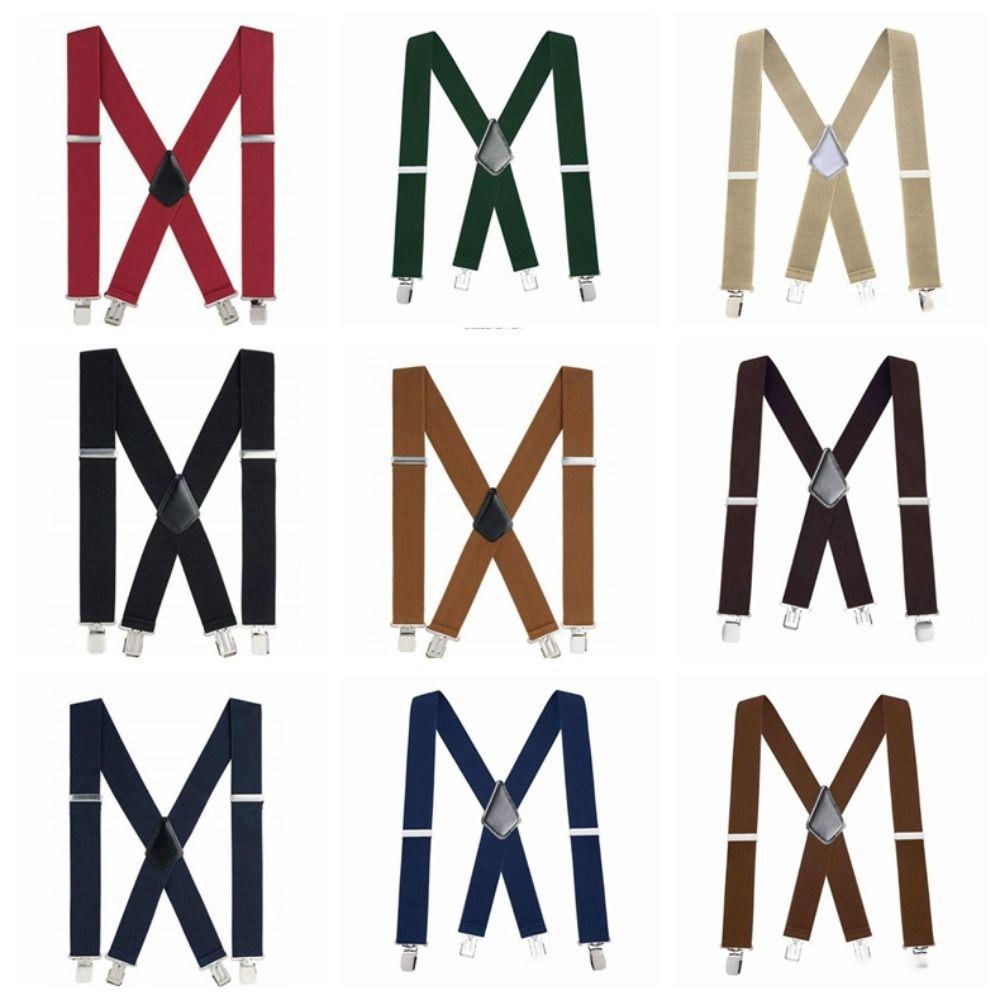 5cm Wide X-Type Suspenders Solid Color Elastic Pants Braces Simple Adjustable Suspenders Business