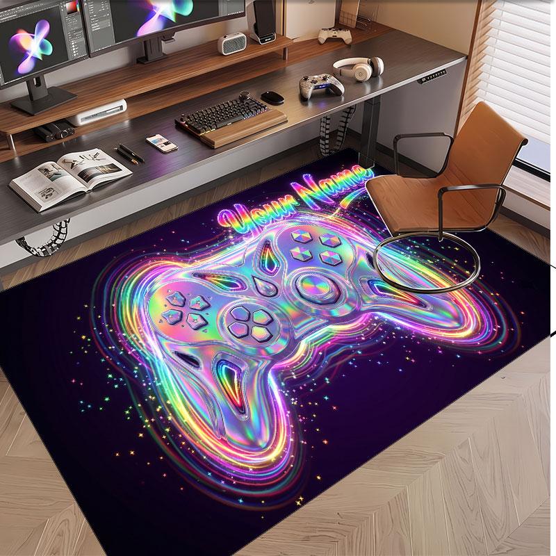 Game Controller Theme Soft Crystal Velvet Rug Custom Name & Text Print Non Slip Floor Rug for Bedroom Living Room