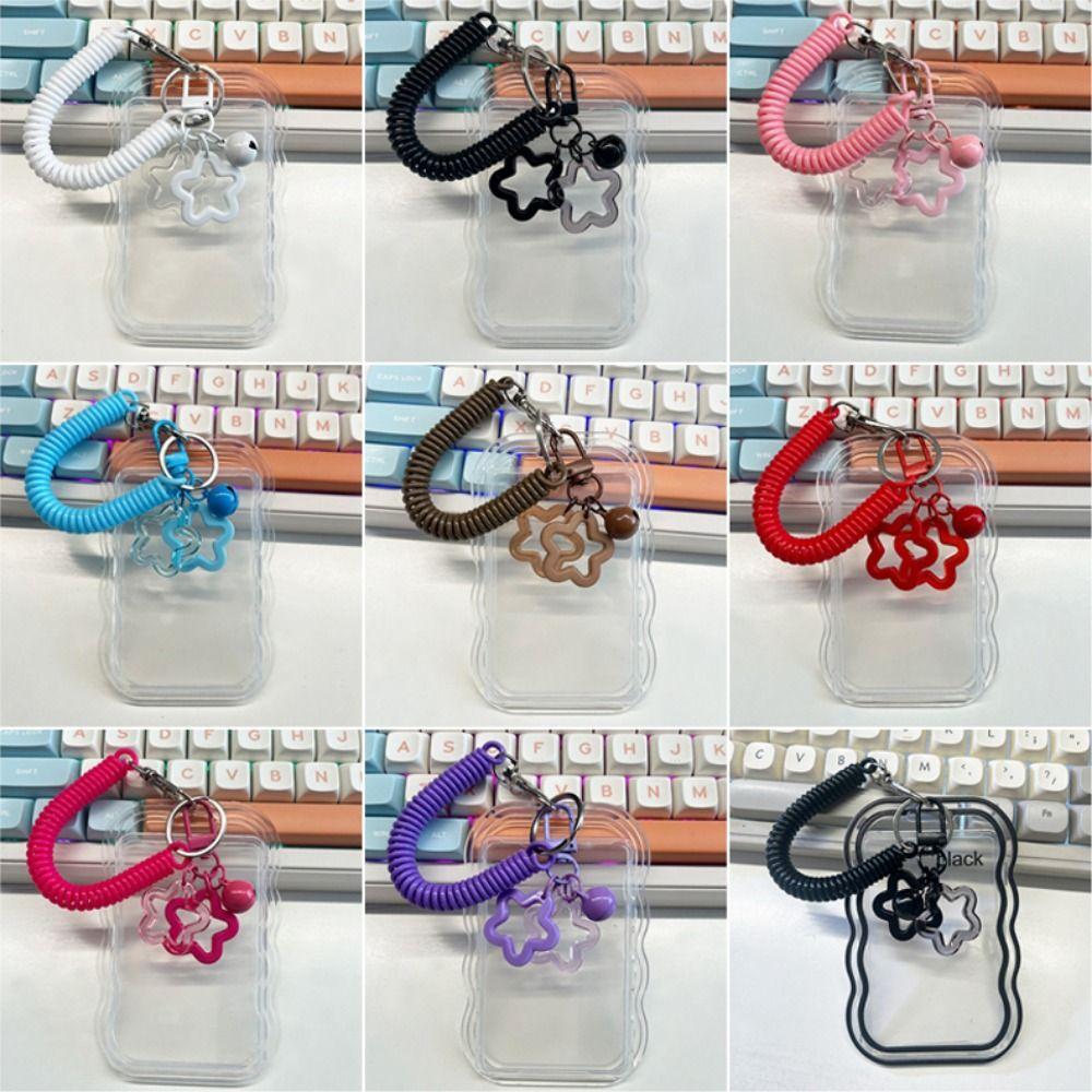 Soft Silicone Kpop Photocard Holder Spring Rope With Star Keychain Transparent Card Holder Sliding Cover