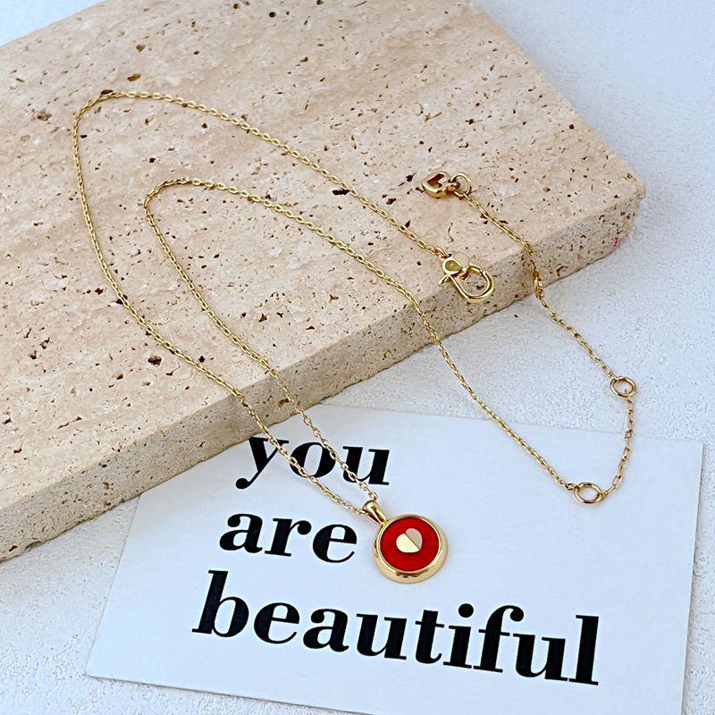 Fashion Light Luxury Leather Inlaid Metal Heart Stud Earrings & Necklace Set
