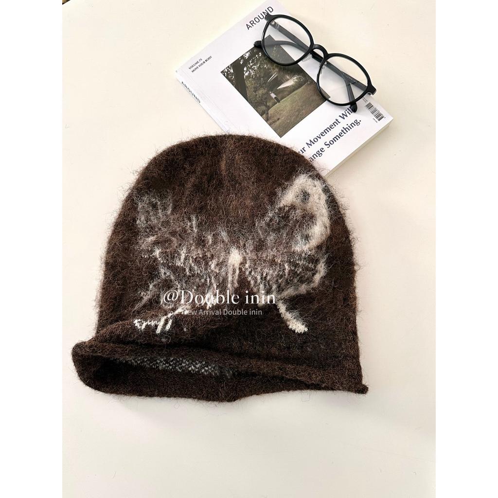 Double inin versatile butterfly knitted cold hat women's winter warm face small headhat