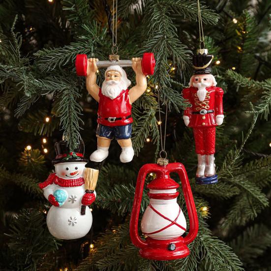Cartoon Plastic Ornaments Santa Tree Designs Colorful Christmas Decorations with Unique Poses Festive Hanging Decor for Tree & Home Display