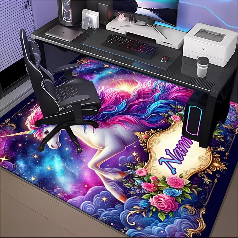 1PC Custom Name Unicorn Dreams Space Theme Floor Mat Ideal for Living Room, Game Rooms, Office, Bedroom, Floor Mat Playful Design