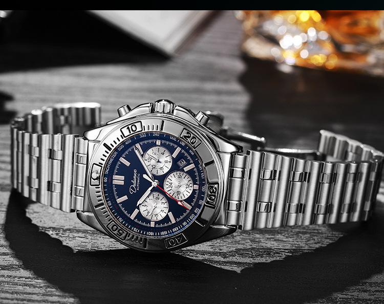 Durlunwei Men's 6-Hand Chronograph Mechanical Watch with Panda Dustproof Band