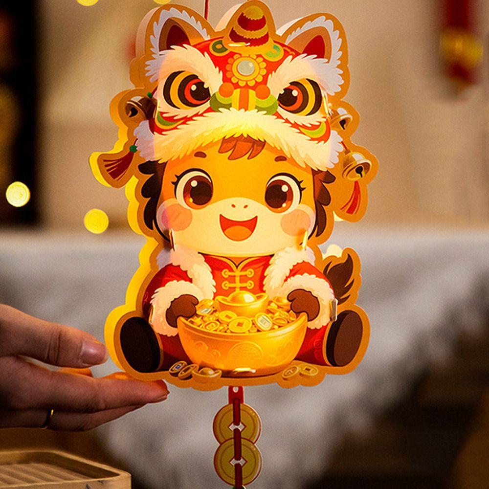 Cartoon 2026 Horse Year Lantern Traditional Handheld Luminous Lantern New Year Lantern  Adult Craft