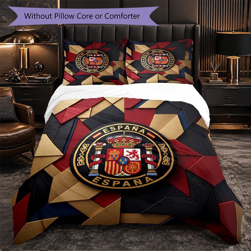 Spain Football Pattern 3 Pieces Bedding Set Soft Microfiber Duvet Cover with Pillow Cases for Bedroom