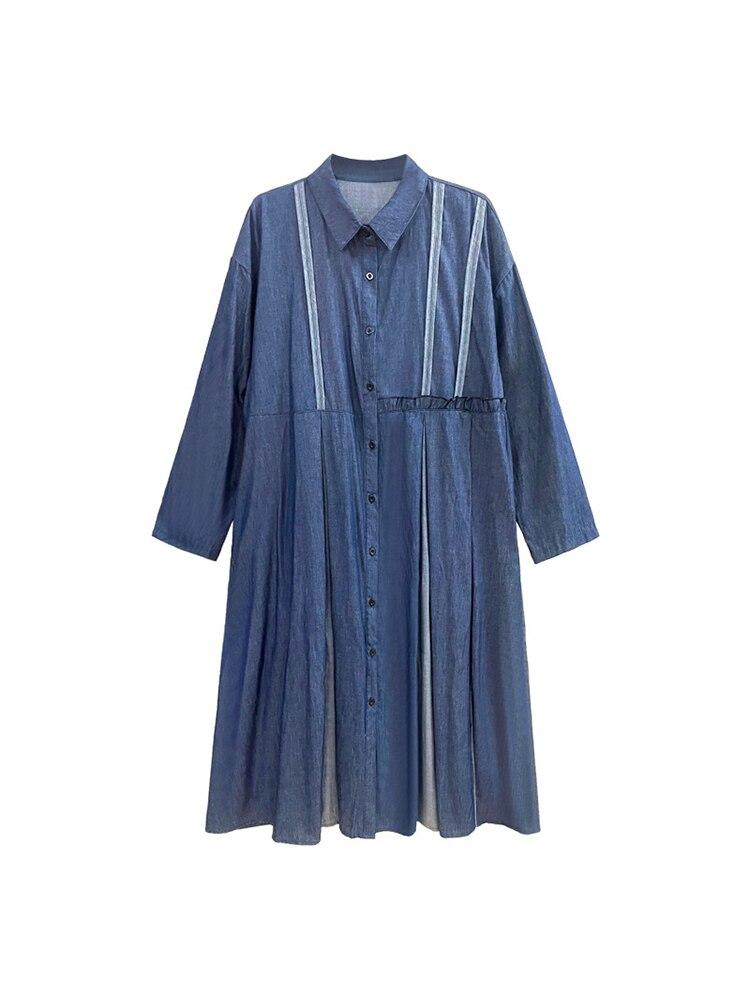 Xitao Patchwork Einreiher Kleid Frauen Persönlichkeit Mode Lose Polo-ausschnitt Volle Hülse Kleid Korea Neue ZY8149