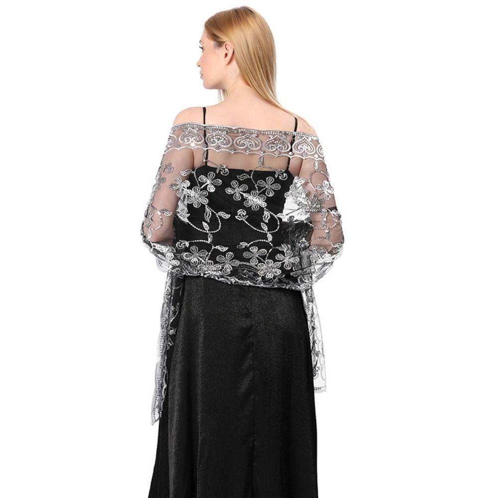 Tulle Embroidery Sequins Shawls Sheer Belly Dancing Scarf Evening Dress Scarf Belly Dancing Belt