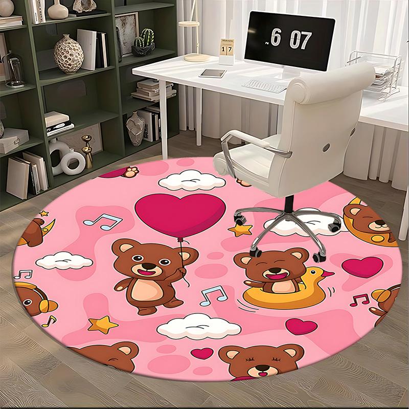 Charming Teddy Bear Chair Mat - Round Carpet for Home Decor