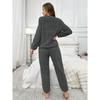 Damen Flauschiger Pyjama Set - Lässiger Rundhalsausschnitt Langarm Besticktes Buchstabenmuster - Teddy Flauschiger Lässiger Pyjama für Winterwärme, Oberteil und Hose