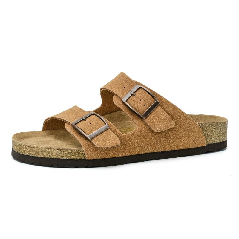 Slippers New Summer Fashion One-word Drag Couple Drag Cork Outdoor Shoes Flat Double Buckle Beach Sandals