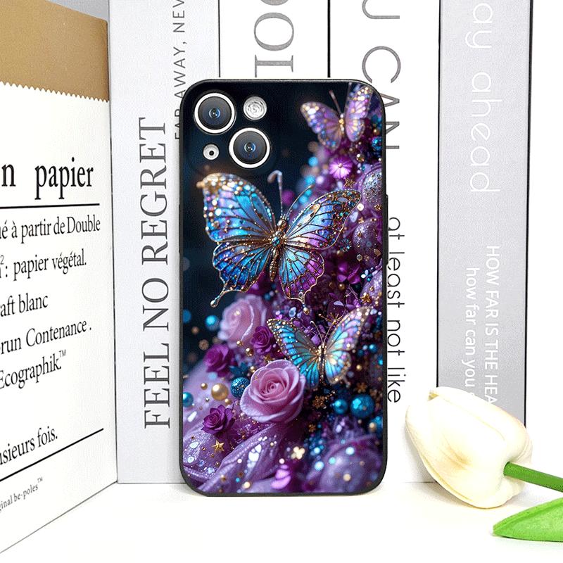 Luxury Art Butterfly Flower Pattern Phone Case for IPhone 17 16 12 11 14 Plus 13 15 Pro Max Mini X XS XR Shockproof Soft Covers