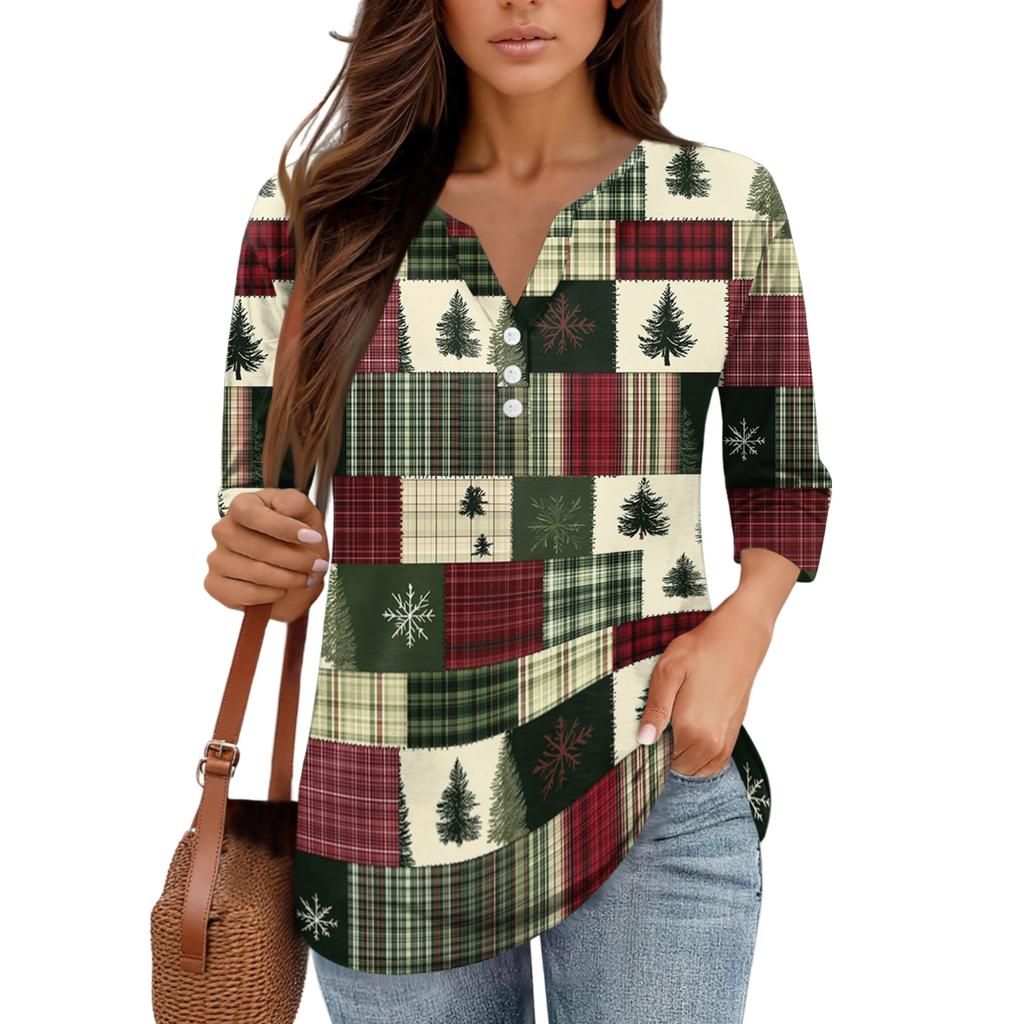 Skjorter med 3/4-ermer for kvinner Trykk grafiske t-skjorter Bluser Uformell Plussstørrelse Basic Topper Pullover