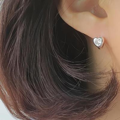 Women's Mini Thick Heart One-Touch Ring Earrings