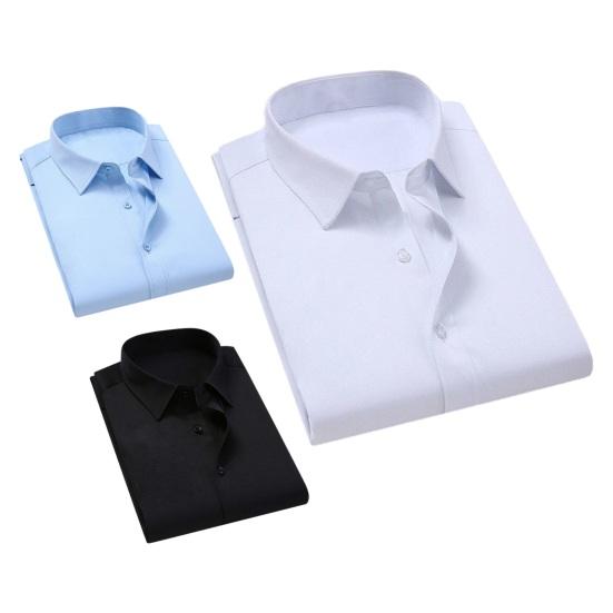 Formales Hemd für Herren, Umlegekragen, hohe Elastizität, einfarbig, einreihig, langärmelig, Business-Stil, weich, atmungsaktiv, Herrenoberteil in Übergröße