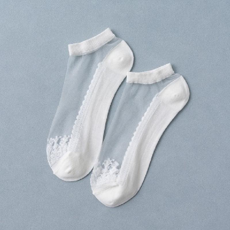 Ultra-thin Transparent Crystal Silk Socks Women Fashion Summer Harajuku Crew Socks Retro Flower Streetwear Elastic Long Socks
