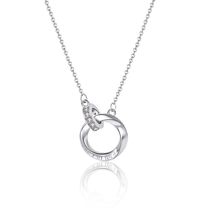 Fall In Love Interlocking Circles Pendant Necklace Women Rose Gold Silver Double Ring CZ Pendant Jewelry Gift for Anniversary Valentine's Day Daily