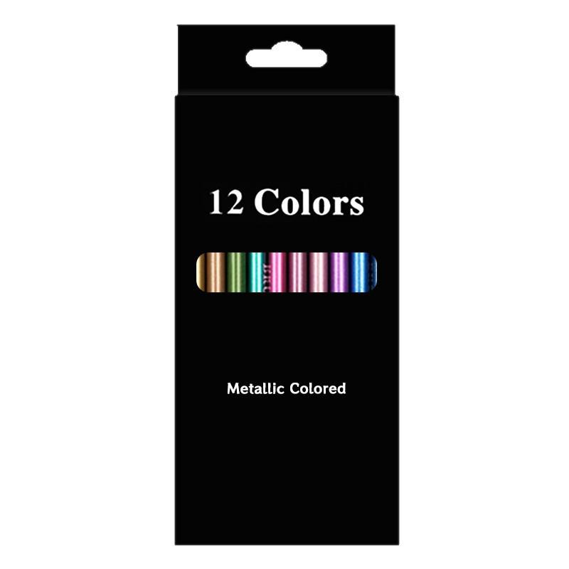 12-Color Metallic Black Wood Fluorescent Oil-Based Colored Pencils for Hand Drawing