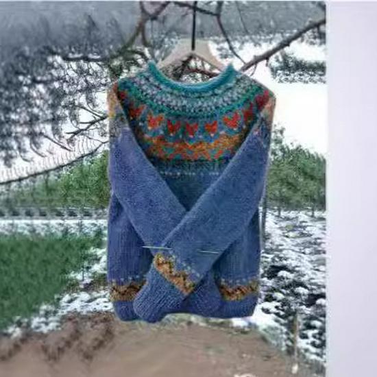 Damen Colorblock Rundhals Locker Geschnittener Mode-Pullover