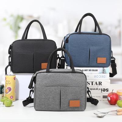 Insulated Solid Color Oxford Cloth Lunch Bag - Portable Bento Bag with Thickened Design and Crossbody Strap for Office Workers
