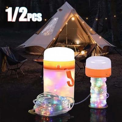 Camping String Lights Rechargeable Tent Lights String with Hanging Waterproof Portable LED Lamp Decor Party Bedroom Yard
