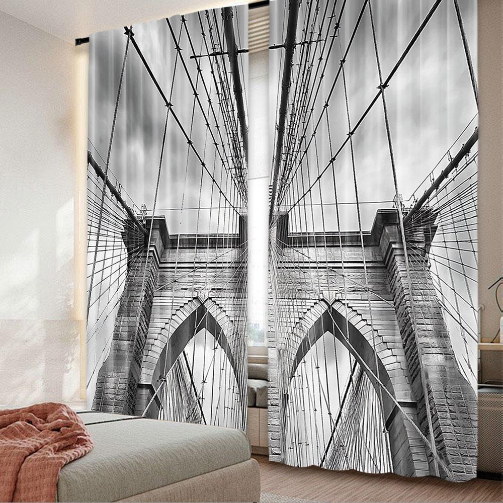 

2Pcs Landscape Curtain Usa New York Brooklyn Bridge Cityscape Scenery Suitable For Bedroom Bathroom Living Room Dining Room 100*130 Rod Pocket 1pcs