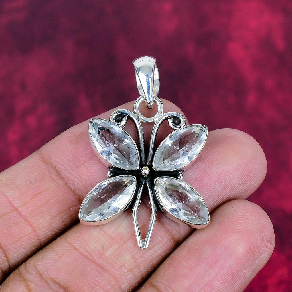 White Topaz 925 Solid Sterling Silver Pendant, Handmade Gemstone Jewelry Pendant For Memorial Day