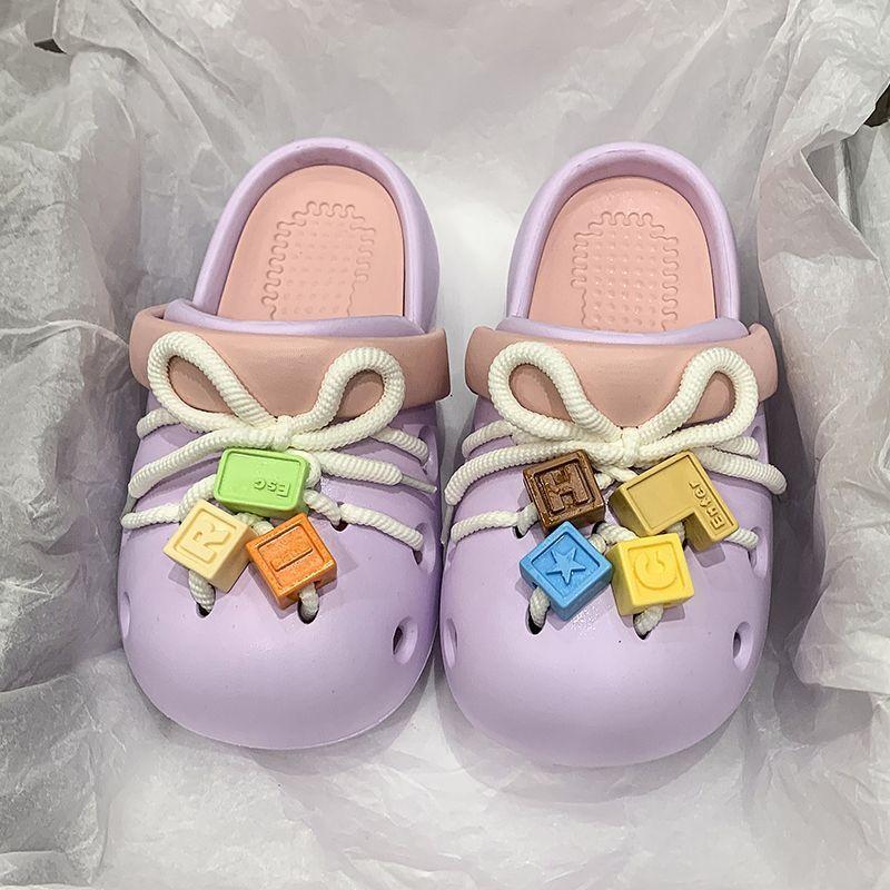 Straps building block office wear beach non-slip removable bag head cool slippers 2025 boken hole shoes women's summer