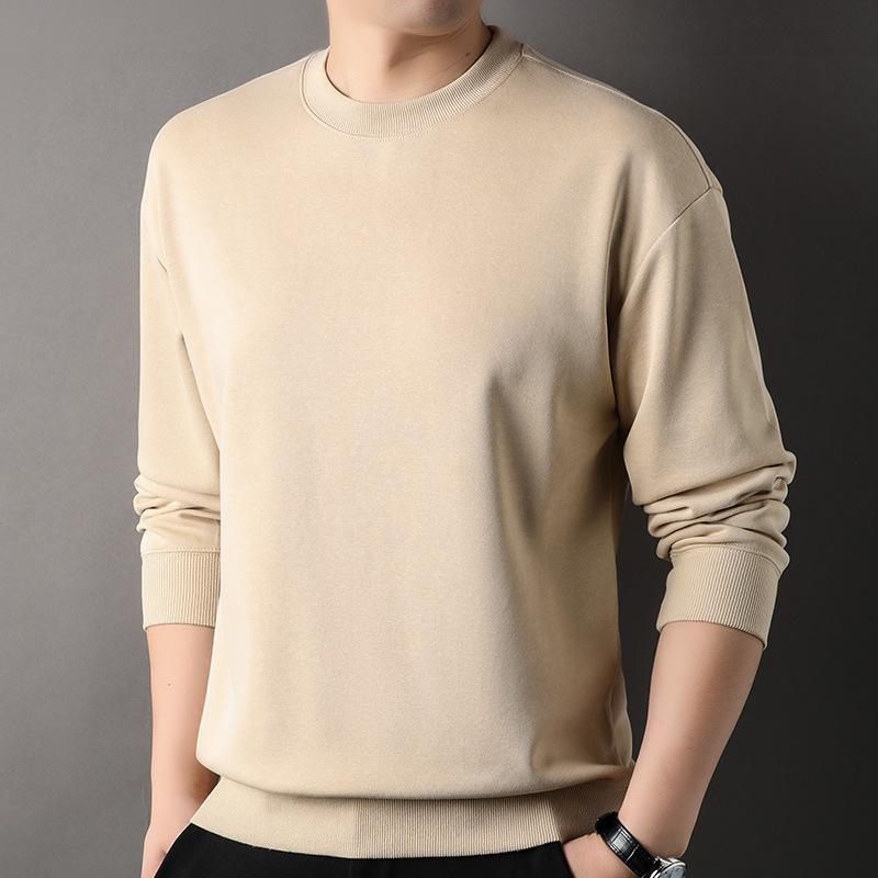 Pullover Herren Casual Rundhals Einfarbig Frühling und Herbst Neues Trendy All-Match Baumwolloberteil Junges und Mittleres Alter Langarm-T-Shirt