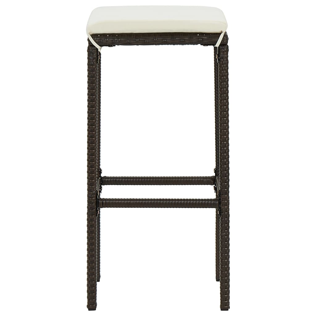 Bar Stool with Cushion 2 pcs Brown Poly Rattan