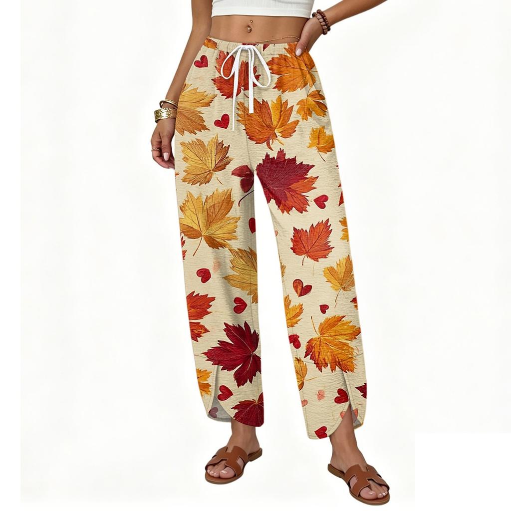 Women's Casual Loose Straight Leg Drawstring Printed Long Pants with Relaxed Fit Lightweight Breathable Fabric for Everyday Wear