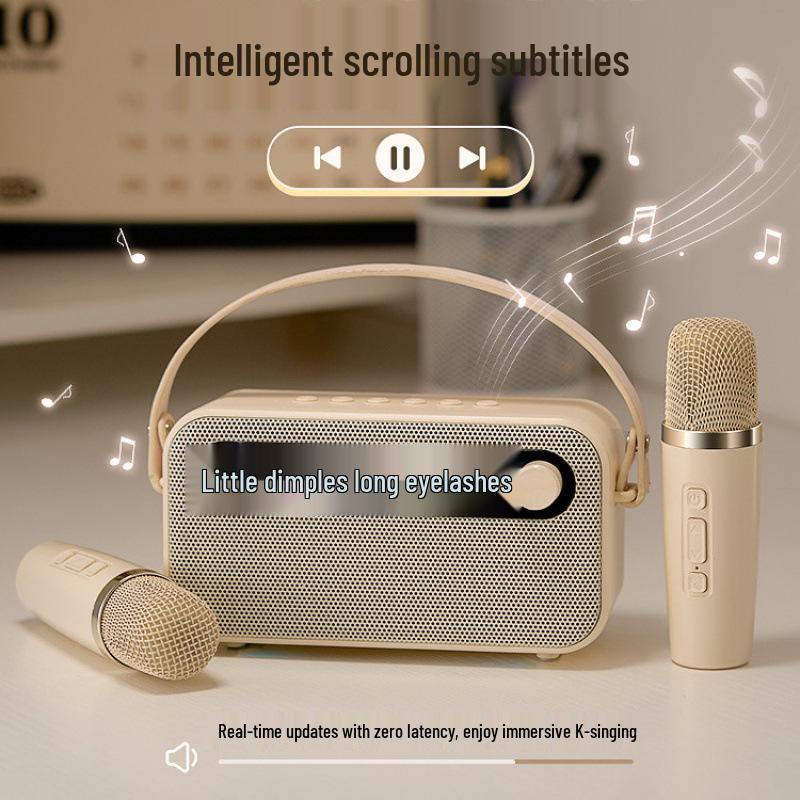 Compact KTV Bluetooth Karaoke Speaker with Microphone & Lyrics Display for Outdoor Singing