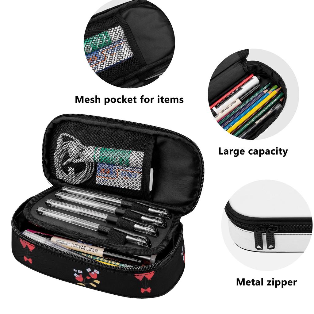 Pencil Pouch Large Capacity 300D Polyester Secure Zipper with Main Compartment Mesh Pocket and Pen Slots for Classroom Use