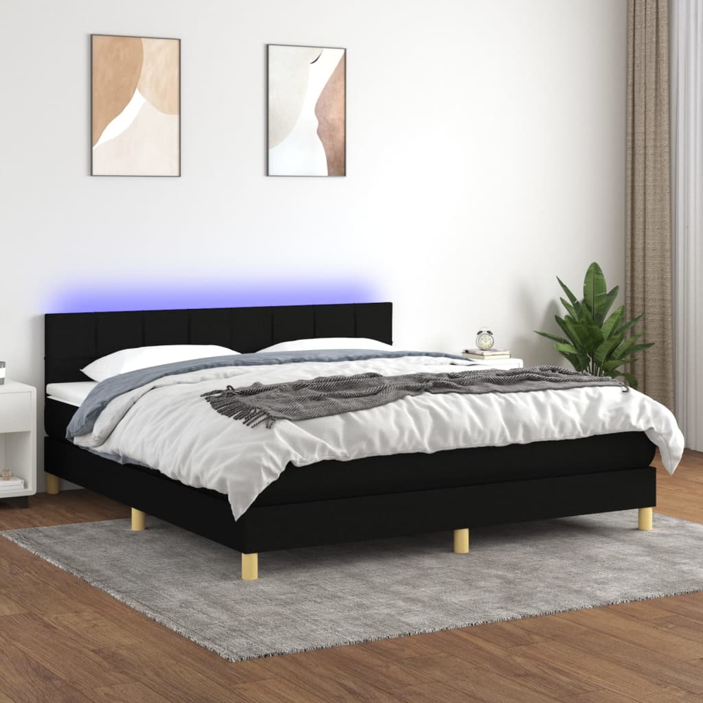 Box Spring Bed with Mattress & LED Black 160 x 200 cm Fabric