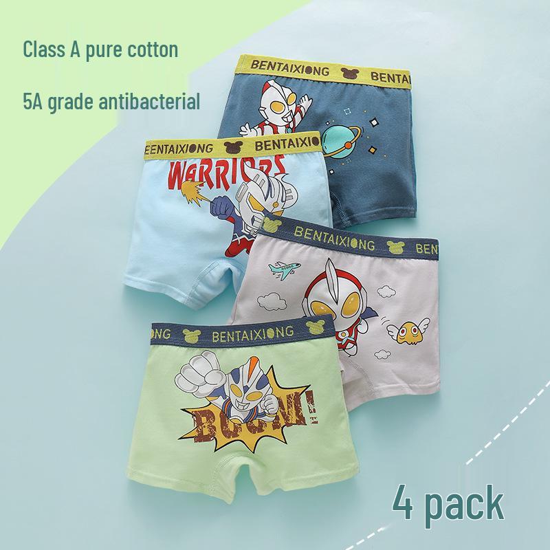 Boys' Pure Cotton Cartoon Boxer Briefs - Small, Medium, Large Sizes