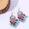 Turquoise Ethnic Simulation Beaded Earrings With Silver Filigree For Wear Daily