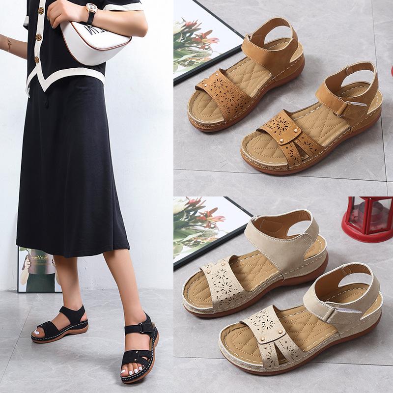 Women's Summer Flat Casual Velcro Sandals with Exposed Toes and Fish Mouth Women's Shoes