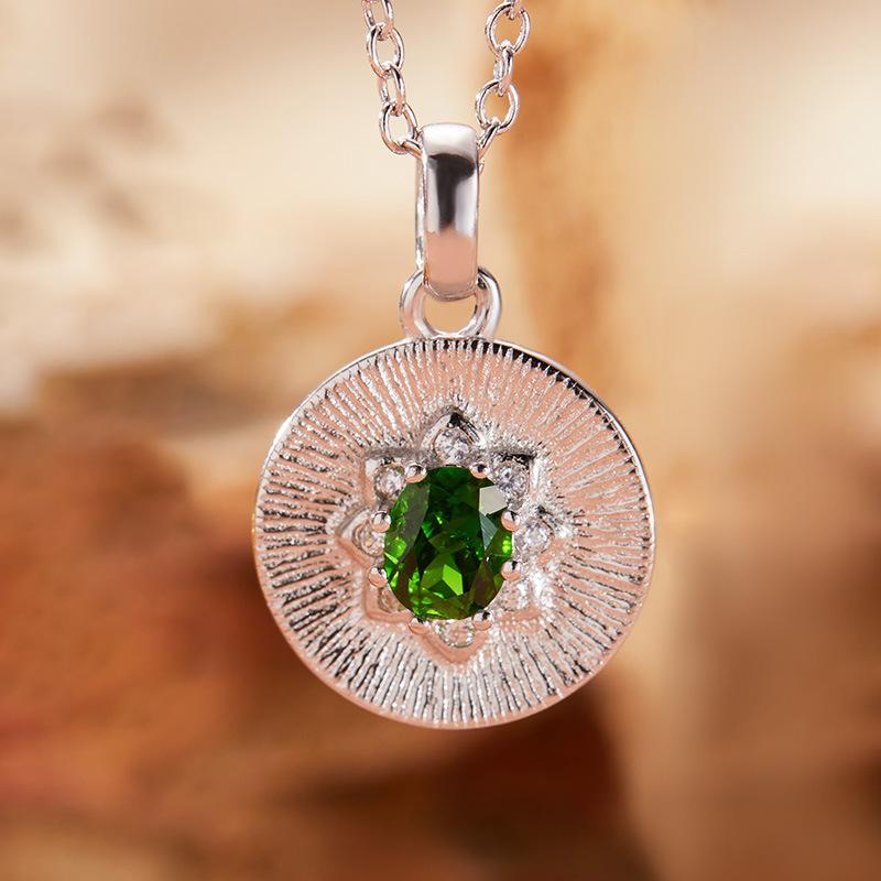 Collana Tesoro Colorato con Zaffiro Naturale, Granato Tanzaniano, Peridoto, Ciondolo da Donna, Argento Sterling S925, Design con Piatto di Giada