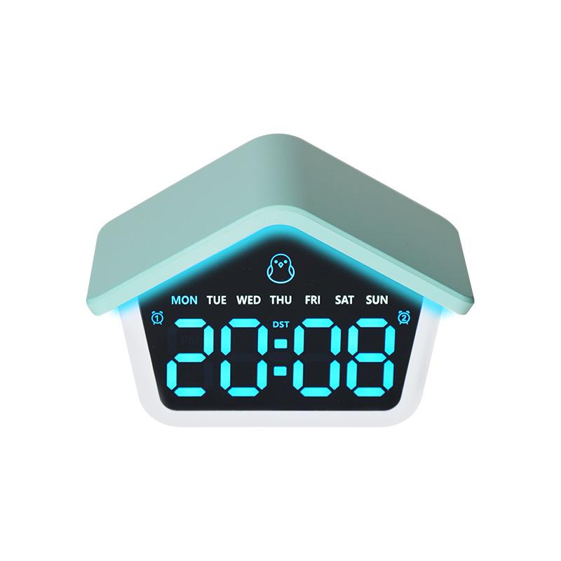 LED Digital Alarm Clock House Shaped Week Date Brightness Adjustment 2 Alarms Silent DST Snooze Table Clock with Ambient Light