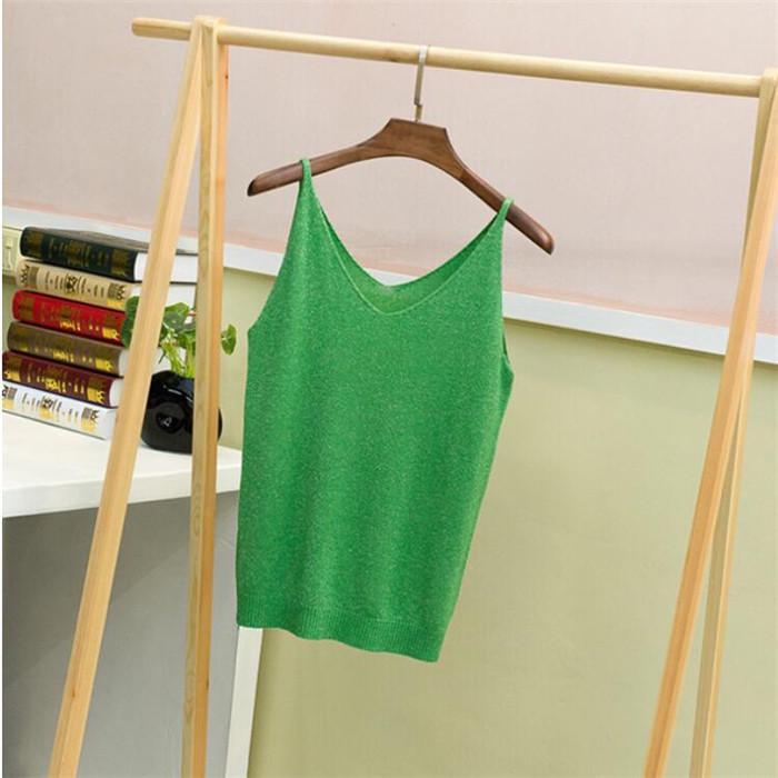 Summer Knitted Slim Sexy Top Tank Women Bright V Neck Sleeveless Vest Shirts Tops Tees