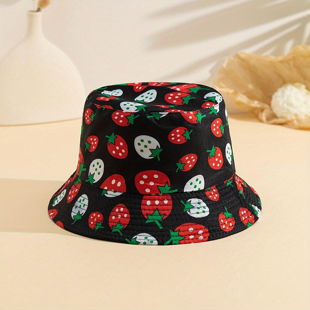 A Single Pack of a Fisherman Hat with Strawberry And Graffiti Designs a Stylish Fishing Hat Suitable for Both Men And Women